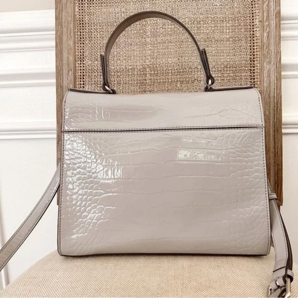 KATE SPADE KNIGHTSBRIDGE DORIS CROC EMBOSSED TAUPE LEATHER HANDBAG SATCHEL - Picture 3 of 11